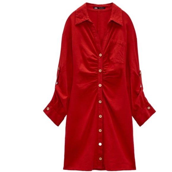 Zara Dresses Zara Linen Shirt Dress With Ruching Poshmark